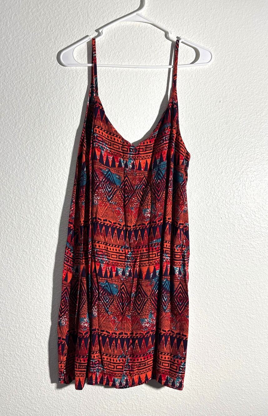 Hurley Size M Geometric Aztec Southwestern Spaghetti Strap Cami Tank Mini Dress